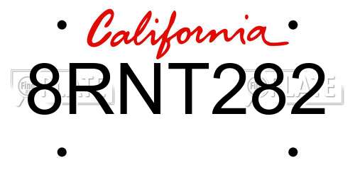 8RNT282 California License Plate