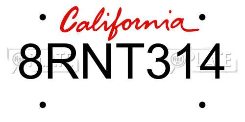 8RNT314 California License Plate