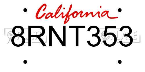8RNT353 California License Plate