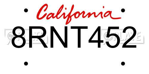 8RNT452 California License Plate