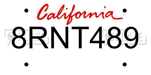 8RNT489 California License Plate