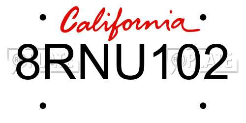 8RNU102 California License Plate