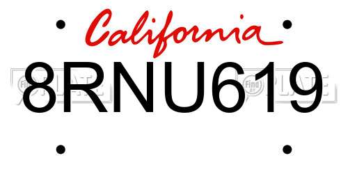 8RNU619 California License Plate