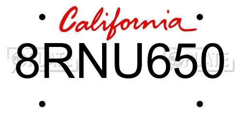 8RNU650 California License Plate
