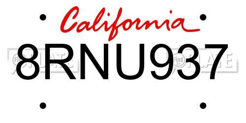 8RNU937 California License Plate