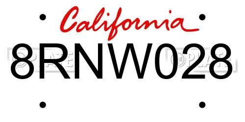 8RNW028 California License Plate