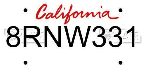 8RNW331 California License Plate