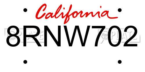 8RNW702 California License Plate