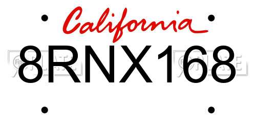 8RNX168 California License Plate
