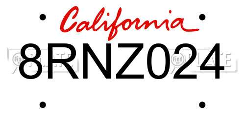 8RNZ024 California License Plate