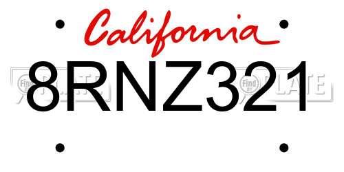 8RNZ321 California License Plate