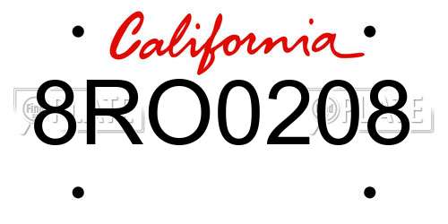 8RO0208 California License Plate
