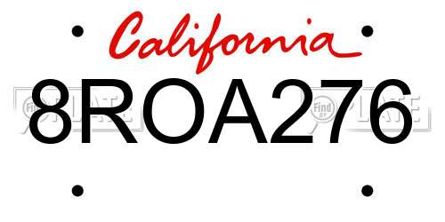8ROA276 California License Plate