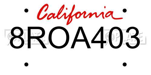 8ROA403 California License Plate