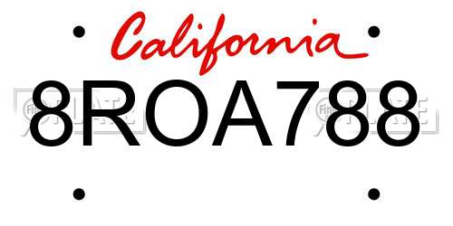 8ROA788 California License Plate