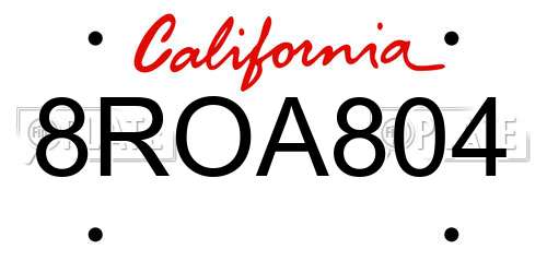 8ROA804 California License Plate