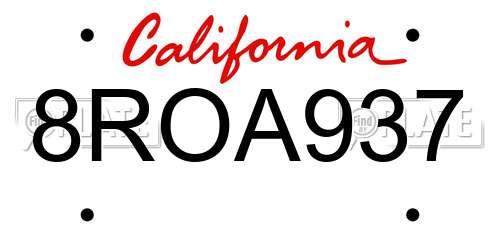 8ROA937 California License Plate