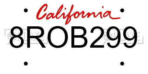 8ROB299 California License Plate