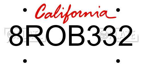 8ROB332 California License Plate