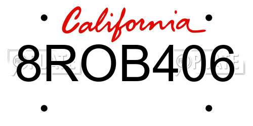 8ROB406 California License Plate