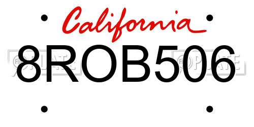 8ROB506 California License Plate