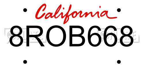 8ROB668 California License Plate