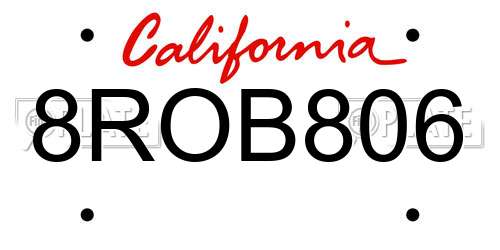 8ROB806 California License Plate