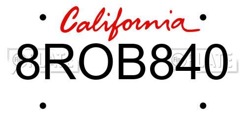 8ROB840 California License Plate