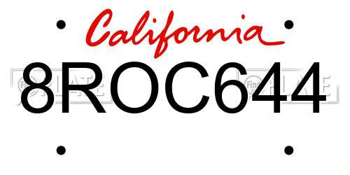 8ROC644 California License Plate