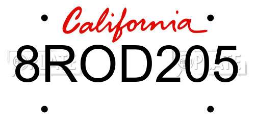8ROD205 California License Plate