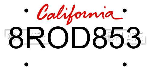8ROD853 California License Plate