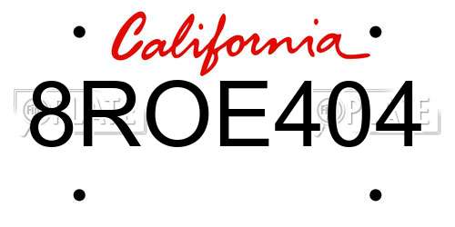 8ROE404 California License Plate