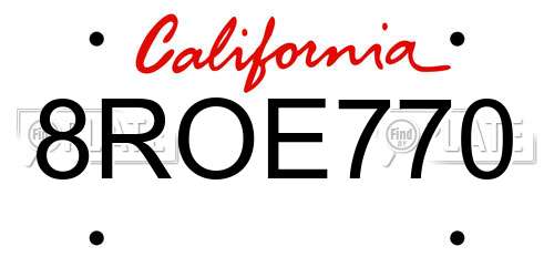 8ROE770 California License Plate