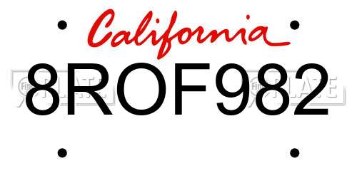 8ROF982 California License Plate