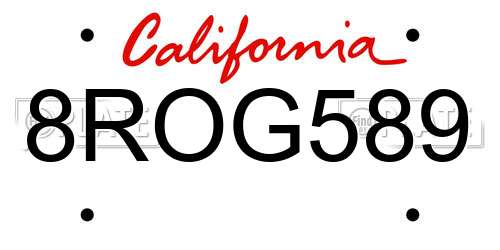 8ROG589 California License Plate