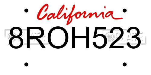 8ROH523 California License Plate