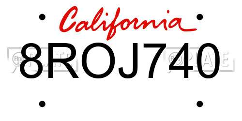 8ROJ740 California License Plate