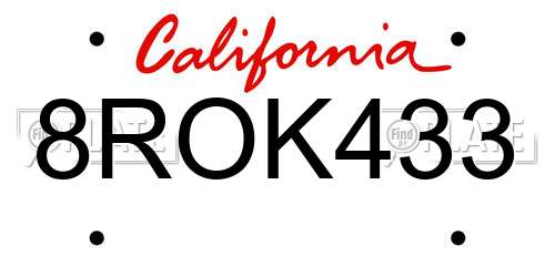 8ROK433 California License Plate