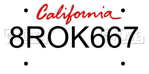8ROK667 California License Plate