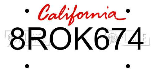 8ROK674 California License Plate