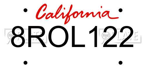 8ROL122 California License Plate