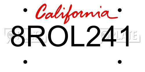 8ROL241 California License Plate