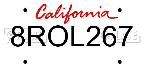 8ROL267 California License Plate