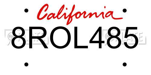 8ROL485 California License Plate