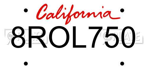 8ROL750 California License Plate