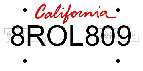 8ROL809 California License Plate