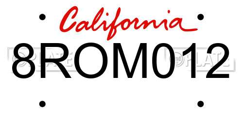 8ROM012 California License Plate