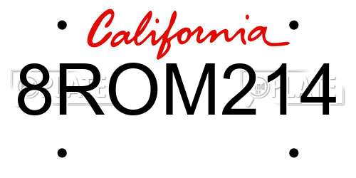 8ROM214 California License Plate