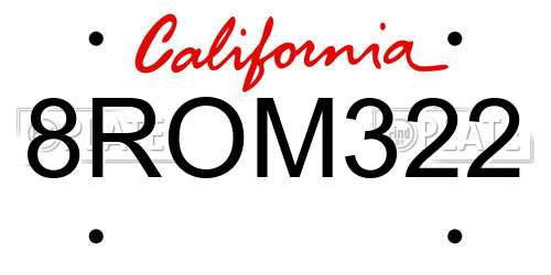 8ROM322 California License Plate