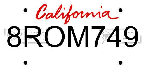 8ROM749 California License Plate
